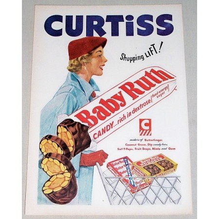 1952 Curtiss Baby Ruth Candy Bar Color Art Print Ad