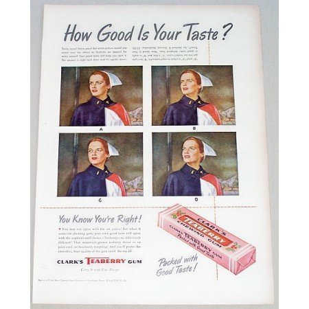 1947 Clark's Teaberry Chewing Gum Color Print Ad - How Good Is Your Taste?