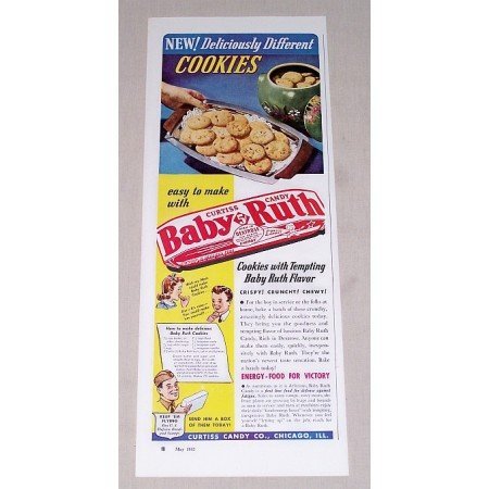 1942 Curtiss Baby Ruth Candy Bar Cookies Color Print Ad