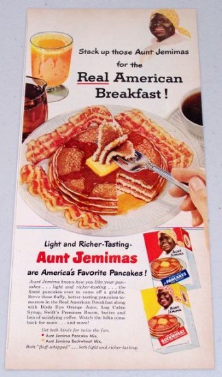 1952 Aunt Jemimas Pancake Mix Vintage Color Breakfast Food Print Ad