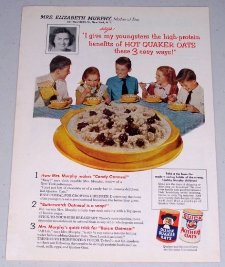 1954 Quaker Oats Oatmeal Cereal Color Food Print Ad Mrs. Elizabeth Murphy