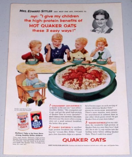 1954 Quaker Oat Oatmeal Color Food Print Ad Mrs. Edward Sittler