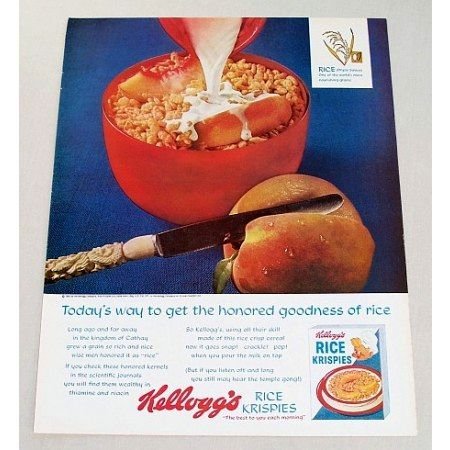 1963 Kellogg's Rice Krispies Cereal Sliced Peach Color Print Ad