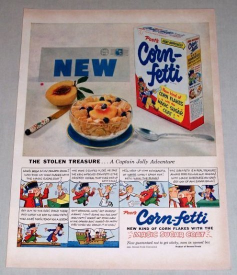 1953 Corn Fetti Cereal Capt Jolly Adventure Color Print Ad