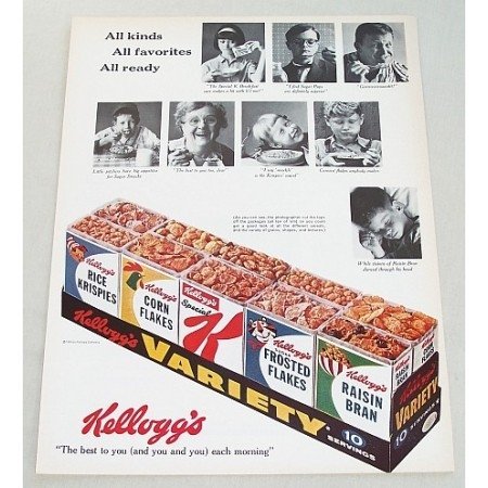 1964 Kellogg's Cereal Variety Pack Color Print Ad