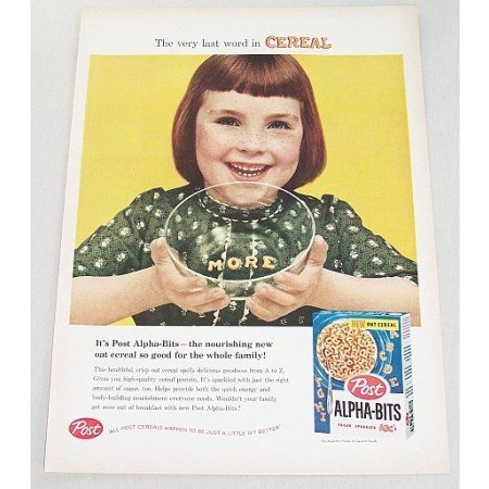1958 Post Alpha-Bits Cereal Color Print Ad - Very Last Word