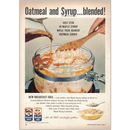 1959 Quaker Oats Color Print Ad - Oatmeal and Syrup...Blended