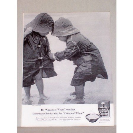 1957 Quick Cream Of Wheat Print Ad - Kids In Raincoats