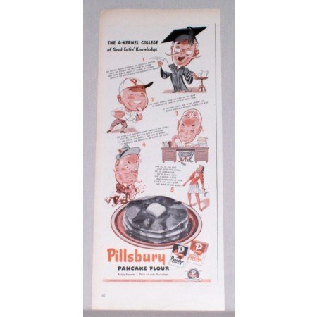 1944 Pillsbury Pancake Flour Color Art Print Ad - 4 Kernel College