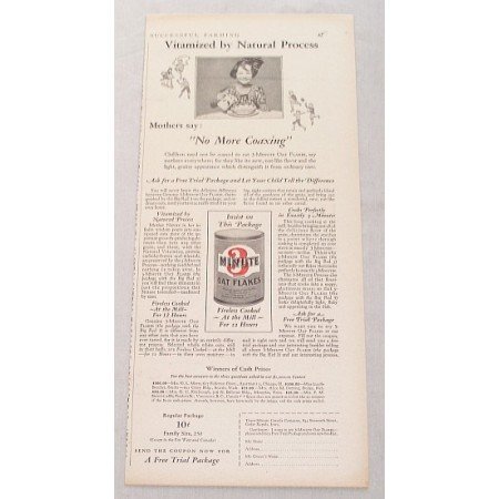 1929 Three 3 Minute Oat Flakes Print Ad - No More Coaxing