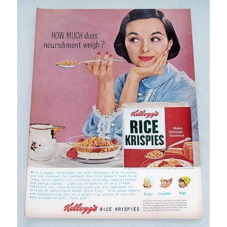1956 Kellogg's Rice Krispies Cereal Color Print Ad