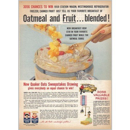 1959 Quaker Oats Color Print Ad - Oatmeal and Fruit...Blended