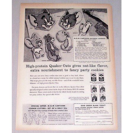 1956 Quaker Oats MGM Cartoon Cookie Cutters Offer Print Ad