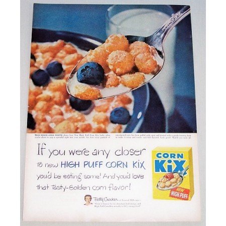 1955 General Mills High Puff Corn Kix Cereal Color Print Ad