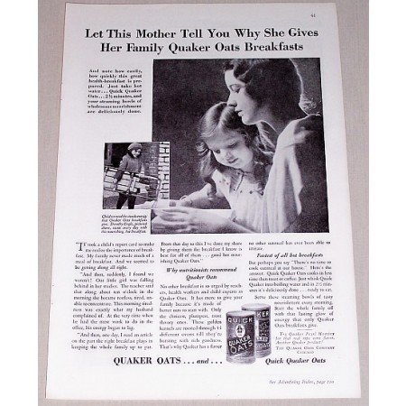 1931 Quick Quaker Oats Print Ad - Let This Mother Tell...