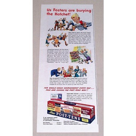 1943 Post Tens Cereal Variety Pack Color Print Ad