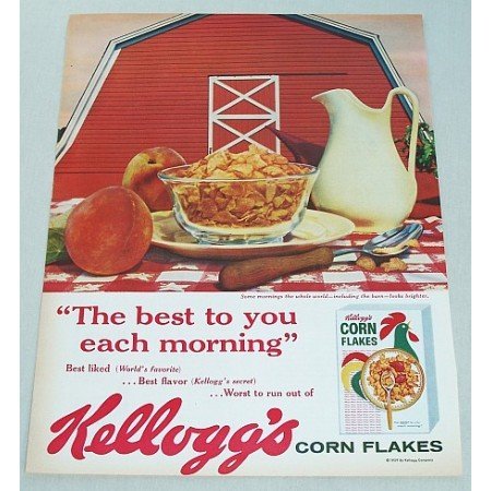 1959 Kellogg's Corn Flakes Cereal Big Red Bard Color Print Ad