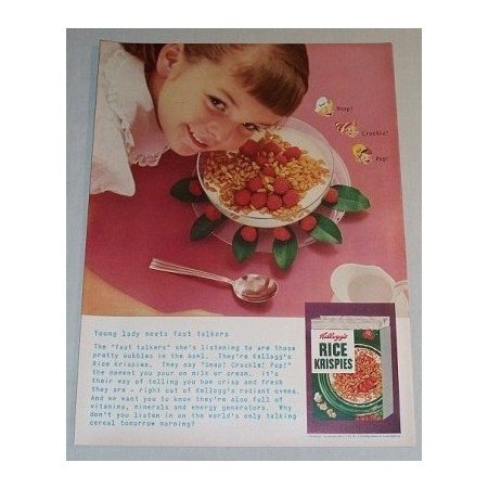 1955 Kellogg's Rice Krispies Cereal Color Print Ad - Young Lady Meets Fast Talker