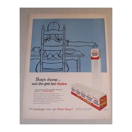 1955 Post Tens Cereal Variety Pack Color Print Ad - Susy's Choosy