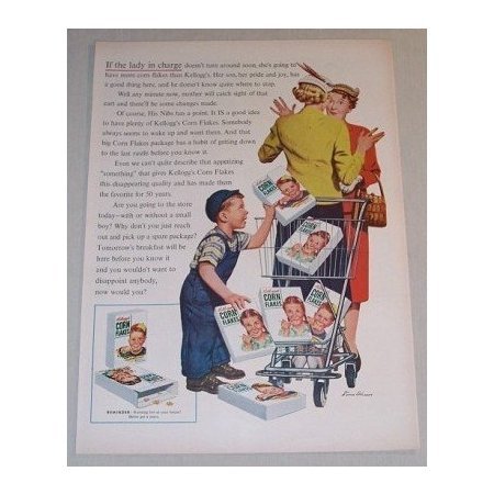 1955 Kellogg's Corn Flakes Cereal Color Art Print Ad - If The Lady In Charge