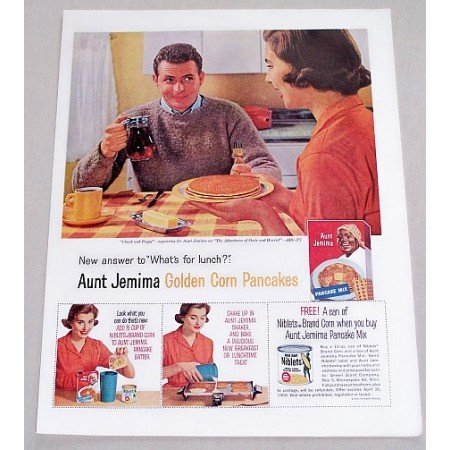 1960 Aunt Jemima Pancake Mix Color Print Ad - Chuck and Peggy