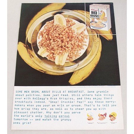 1959 Kellogg's Rice Krispies Color Print Ad - Some Men Growl