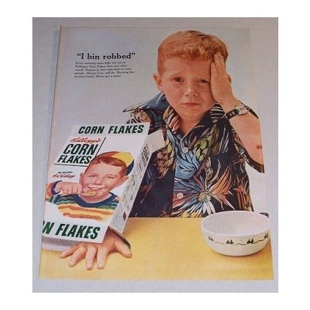 1955 Kellogg's Corn Flakes Cereal Color Print Ad - I Bin Robbed