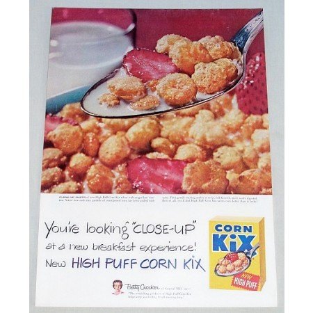 1955 General Mills Corn Kix Cereal Color Print Ad - Close Up