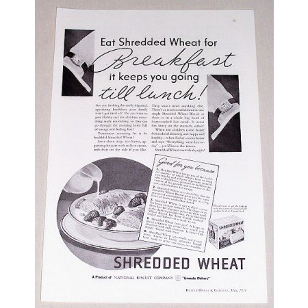 1934 NBC Shredded Wheat Print Ad - Breakfast Till Lunch!