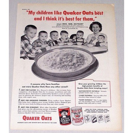 1954 Quick Quaker Oats Print Ad - My Children Like Quaker Oats