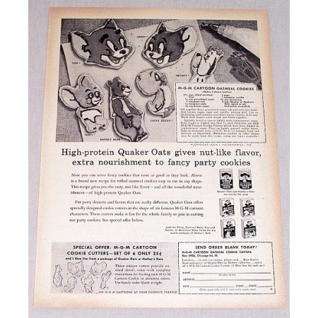 1956 Quaker Oats MGM Cartoon Cookie Cutters Offer Print Ad