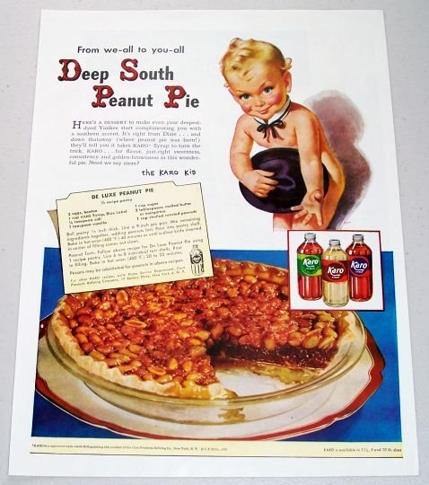 1948 Karo Syrup Deep South Peanut Pie Recipe Color Karo Kid Art Print Ad