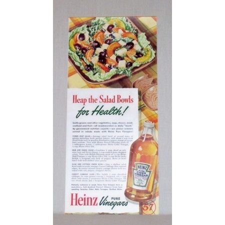 1942 Heinz Pure Vinegars Color Print Ad