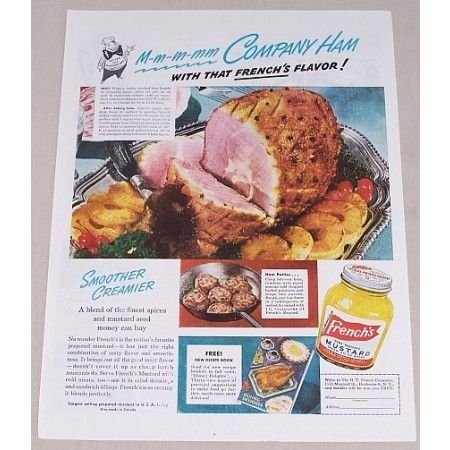 1949 French's Mustard Baked Ham Recipe Color Print Ad