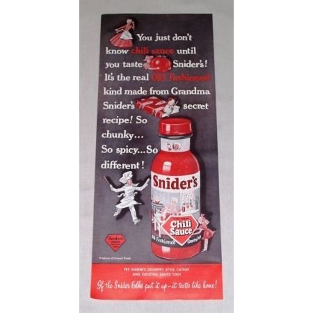 1949 Snider's Chili Sauce Color Print Ad