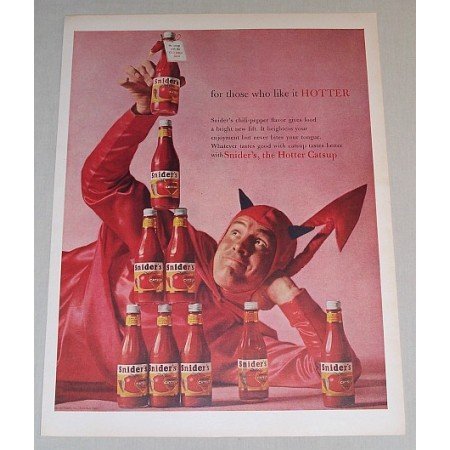 1958 Snider's Catsup Color Print Ad - For Those Who Like It Hotter