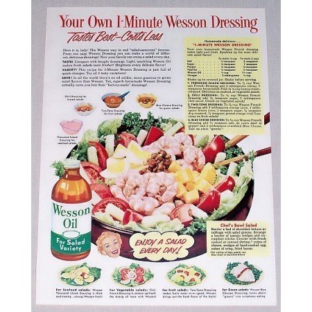 1952 Wesson Oil Wesson Dressing Recipe Color Print Ad