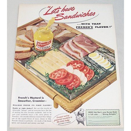 1949 French's Mustard Color Print Ad - Let's Have Sandwiches