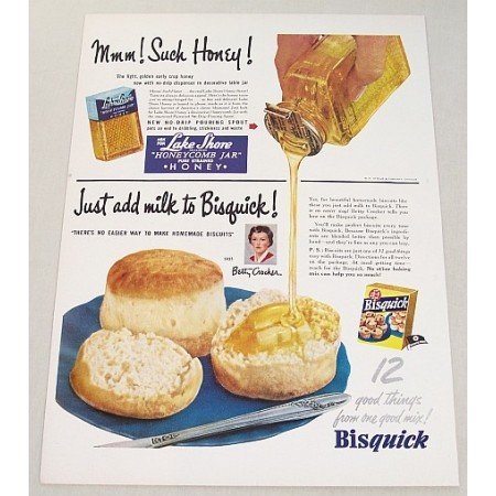 1951 Lake Shore Honey Bisquick Color Print Ad - Mmm! Such Honey!