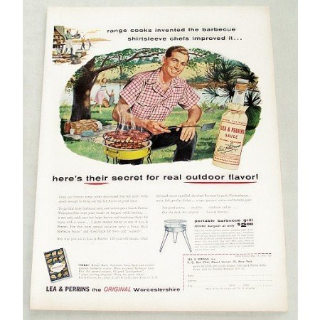 1956 Lea Perrins Sauce Outdoor BBQ Art Color Print Ad