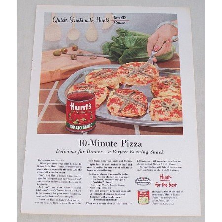 1955 Hunt's Tomato Sauce 10 Minute Pizza Recipe Color Print Ad