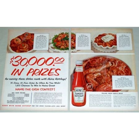 1956 Heinz Tomato Ketchup 2 Page Color Print Ad