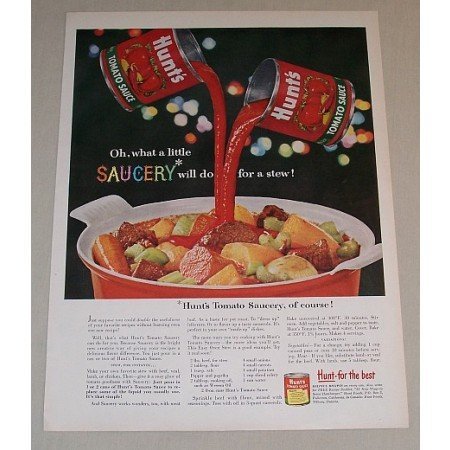 1958 Hunt's Tomato Sauce Oven Stew Recipe Color Print Ad