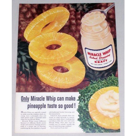1955 Kraft Miracle Whip Salad Dressing Pineapple Color Print Ad