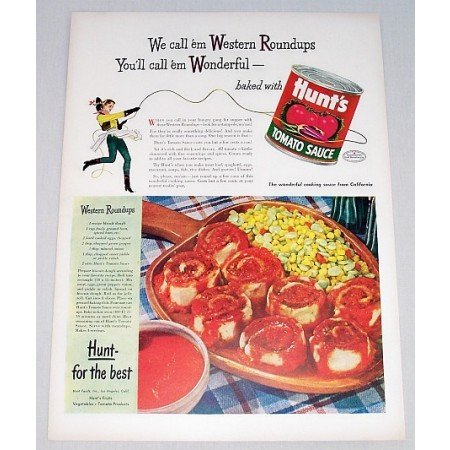 1948 Hunt's Tomato Sauce Western Roundups Recipe Color Print Ad