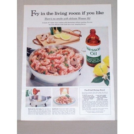 1957 Wesson Oil Pan Fried Shrimp Royal Recipe Color Print Ad