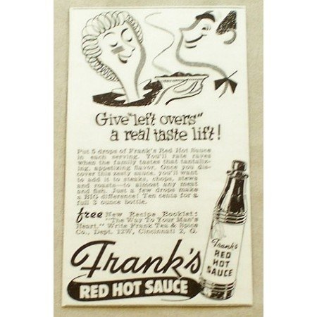 1947 Frank's Frank Tea and Spice Co. Red Hot Sauce Print Ad