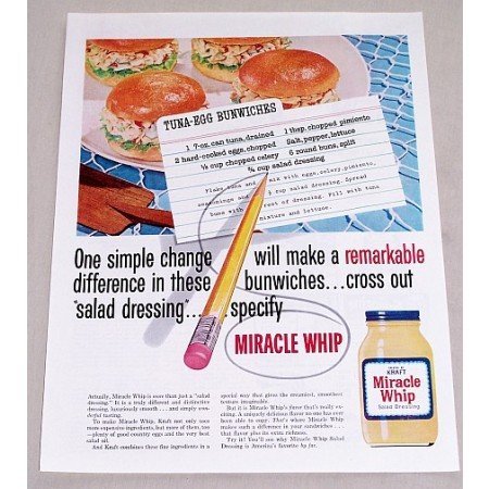 1960 Kraft Miracle Whip Salad Dressing Color Print Ad