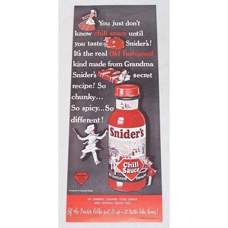 1948 Snider's Chili Sauce Color Print Ad