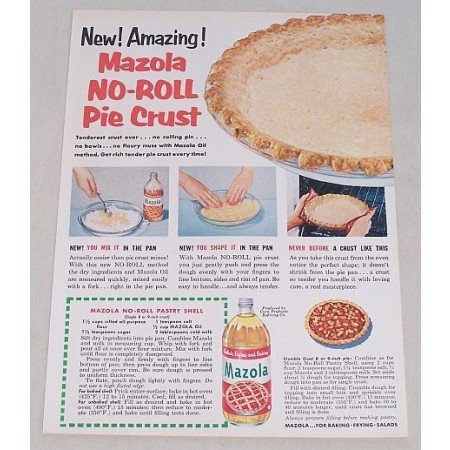 1954 Mazola Oil No-Roll Pastry Shell Recipe Color Print Ad
